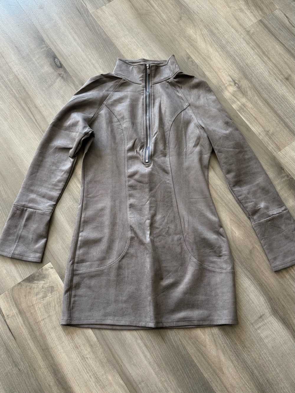 Women’s Long Sleeve Zip-Neck Dress in Taupe